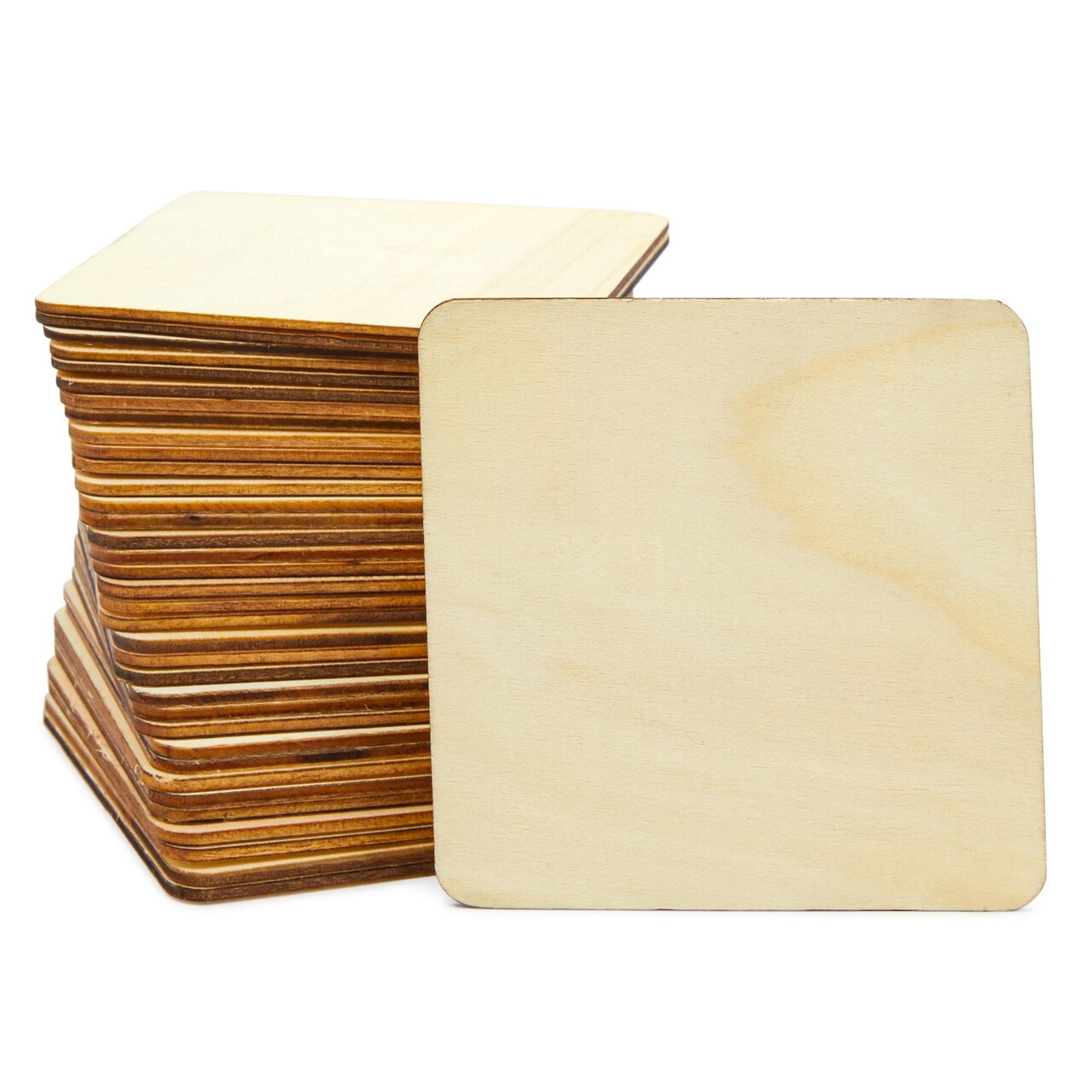 4x4 Wooden Squares for Crafts, Unfinished Wood Cutouts with Rounded Corners  for DIY Coasters (36 Pack)